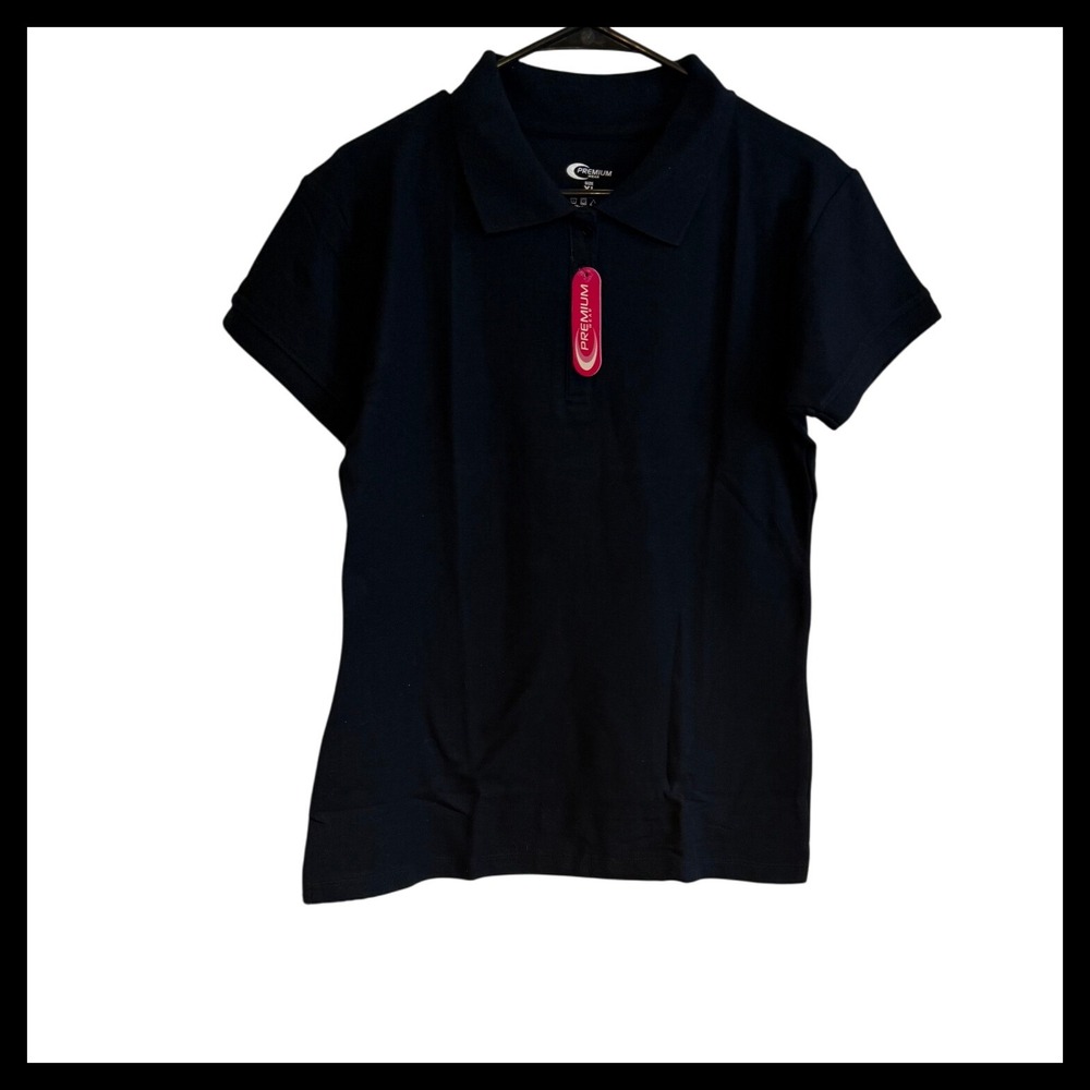 NWT PREMIUM Womens Black Short Sleeve‎ Polo Shirt Size XL